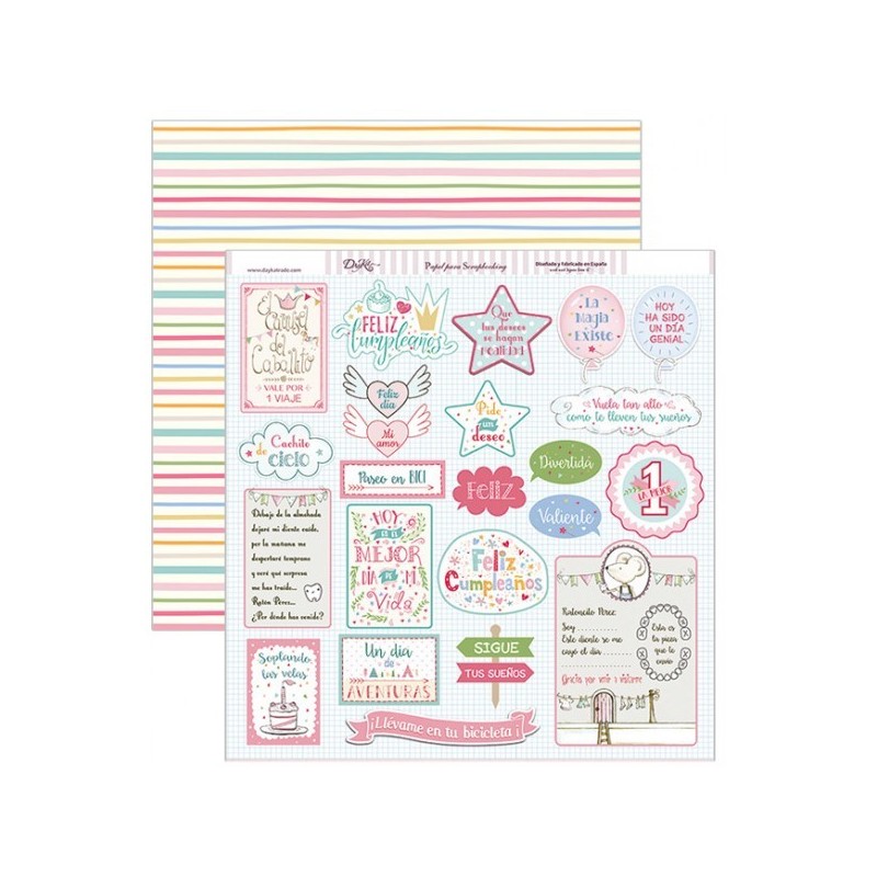 Papel scrapbooking Dayka 12x12 Etiquetas niña